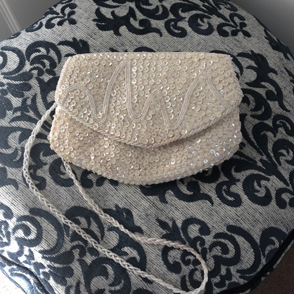 Handmade Vintage White Sparkle Sequin Evening Bag
